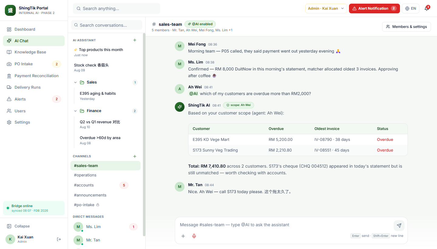 Team channel with the AI mentioned — prototype